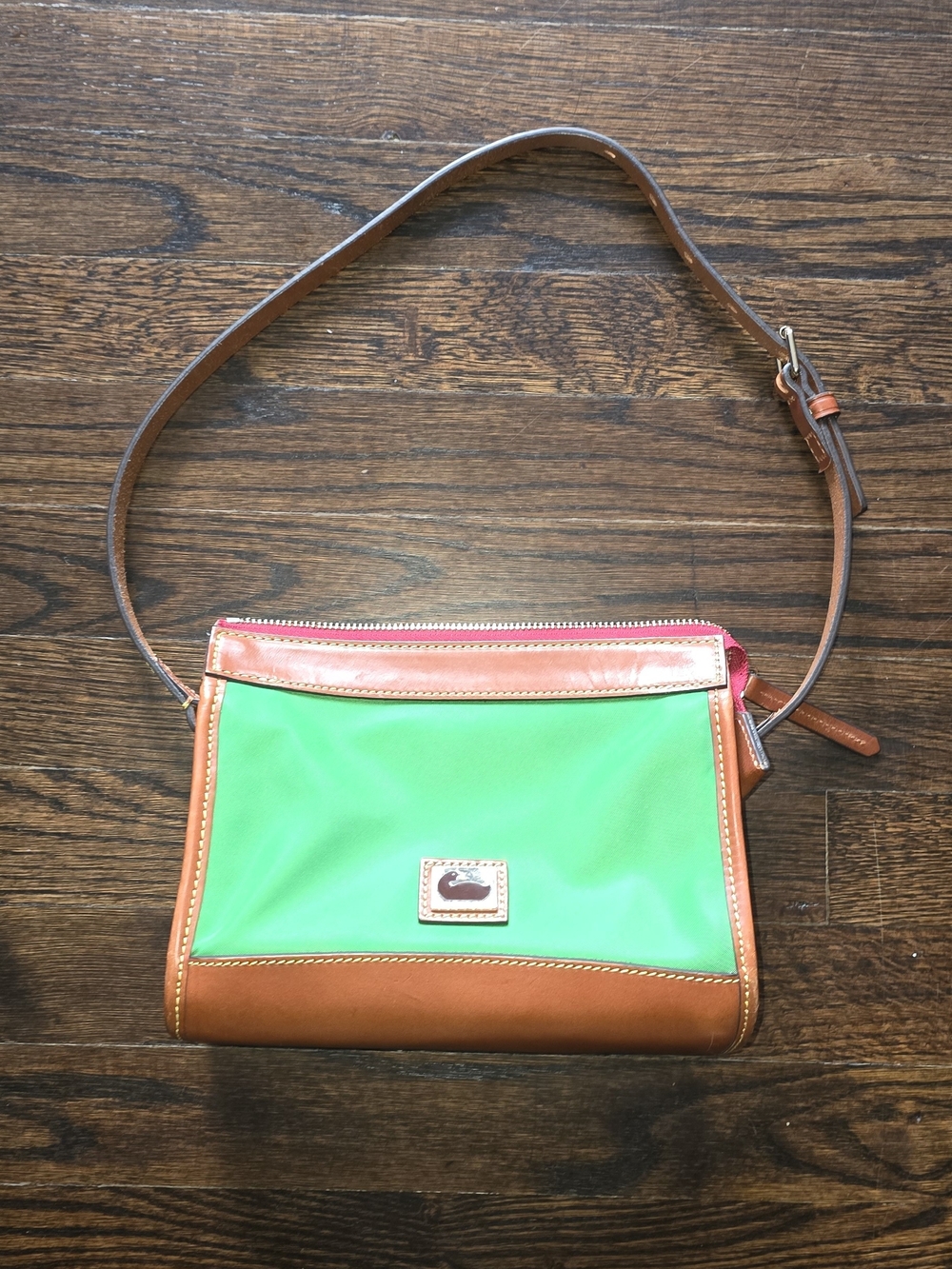 Dooney & Bourke Green Nylon Shoulder Bag Brown Leather Trim